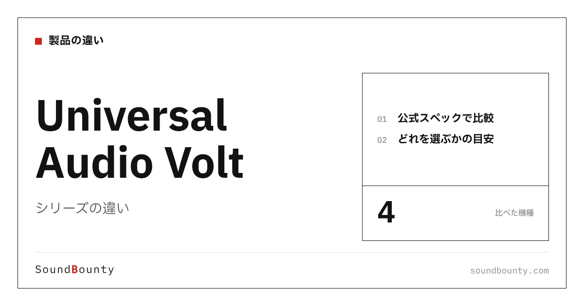 Universal Audio Voltシリーズの違い|Volt 1・Volt 2・Volt 176・Volt 276を公式スペックで比べてどれを選ぶか