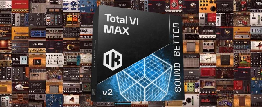 Total VI MAX 2の箱。「SOUND BETTER」「v2」と書かれ、背景に多くの音源の画面が並んでいる