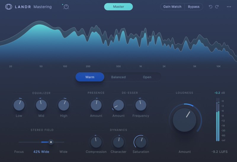 LANDR Mastering Plugin PROの画面