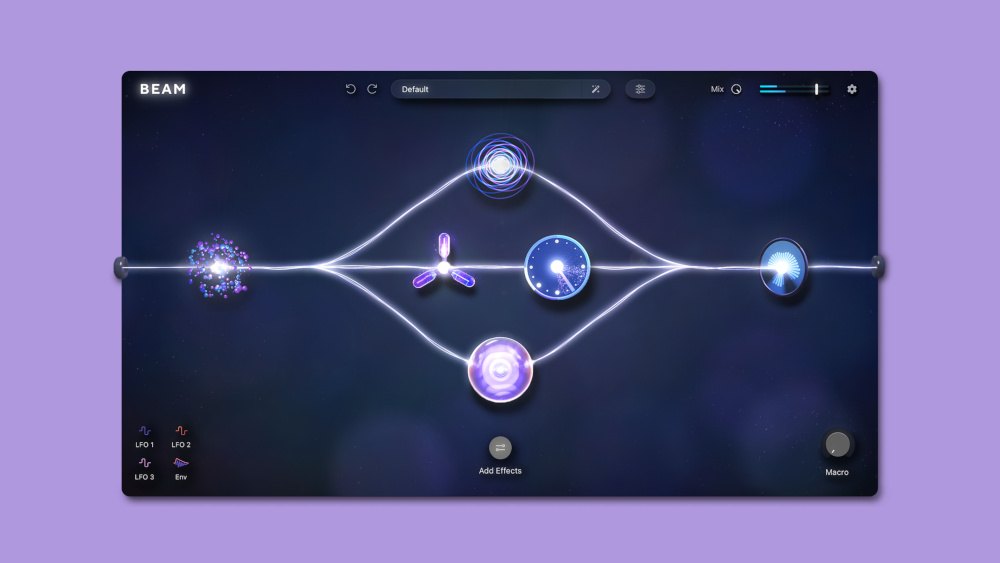 薄紫色の背景に、BEAMの画面が1つ置かれている