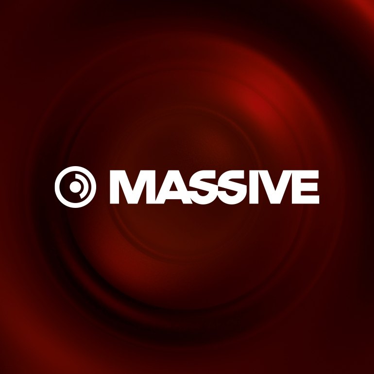 Massiveのロゴ。赤い背景に、「MASSIVE」と書かれている