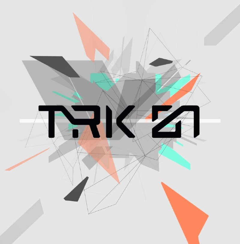 TRK-01のロゴ。灰色の背景に、橙色と水色の図形があり、中央に「TRK-01」と書かれている