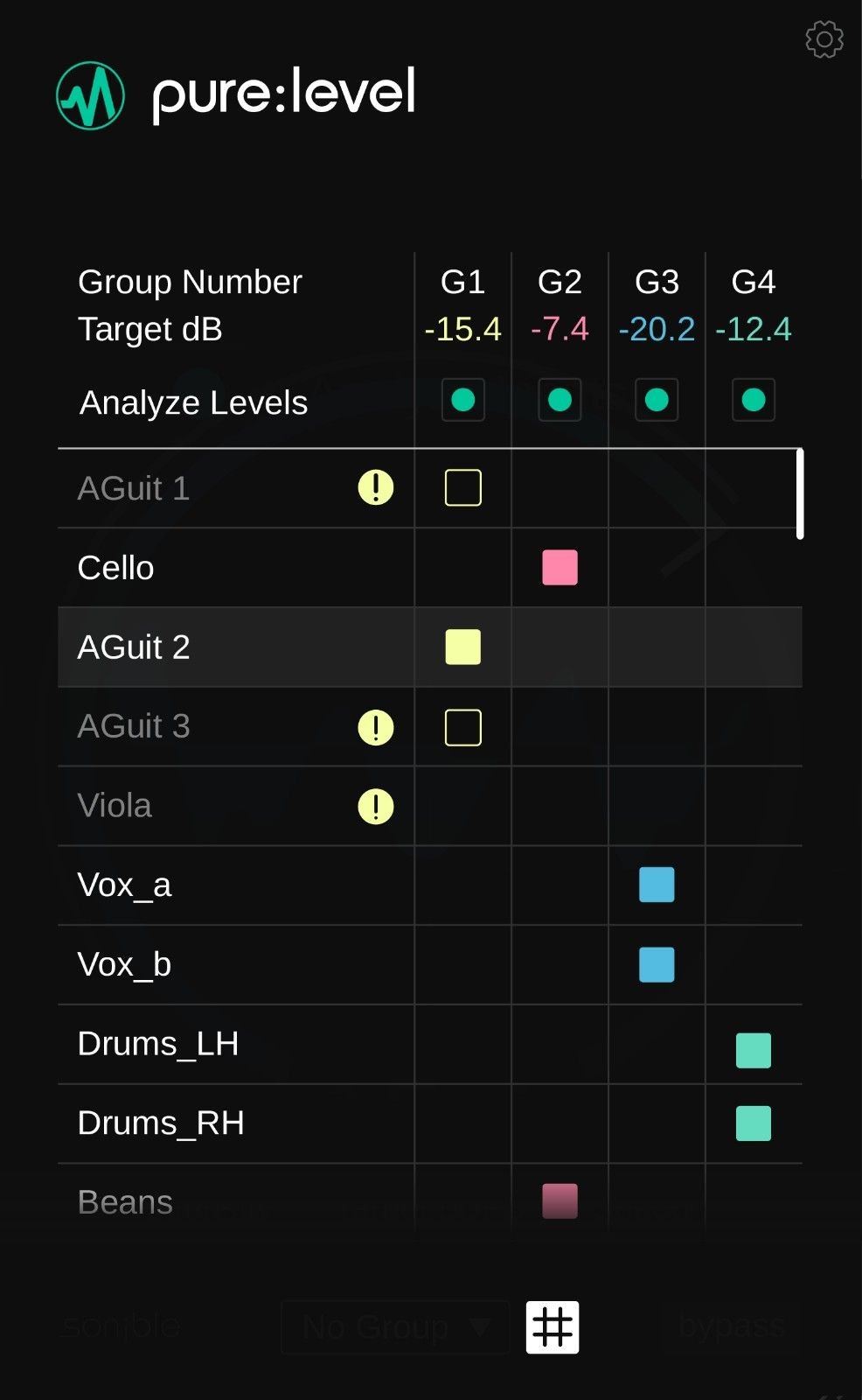 pure:levelのグループ画面