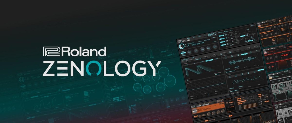 Roland ZENOLOGYのロゴ。右側に、複数の画面が重なって写っている