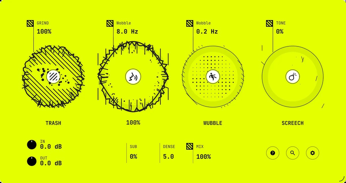 GRRRの画面。TALKの丸が大きく動き、WUBBLEは細かい点の模様、SCREECHは輪になっている