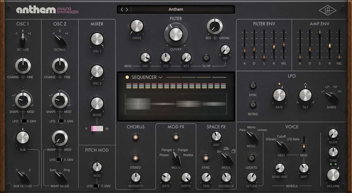 Anthemの画面。Sequencerのステップが閉じて、波形の表示になっている