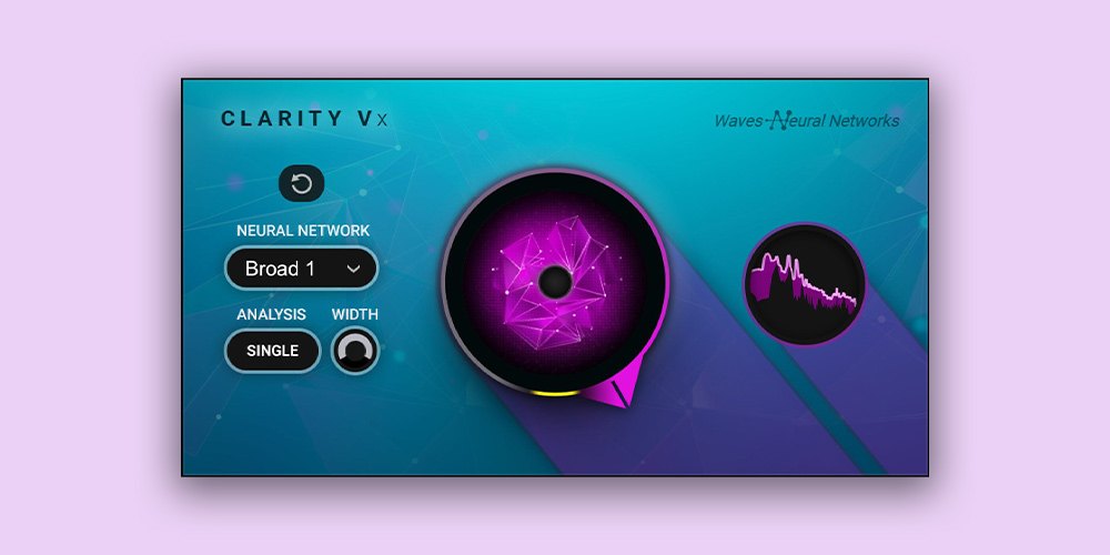 薄紫色の背景に、Clarity Vxの画面が1つ置かれている
