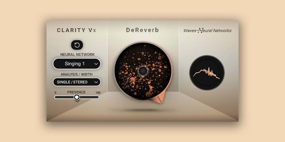 薄い橙色の背景に、Clarity Vx DeReverbの画面が1つ置かれている