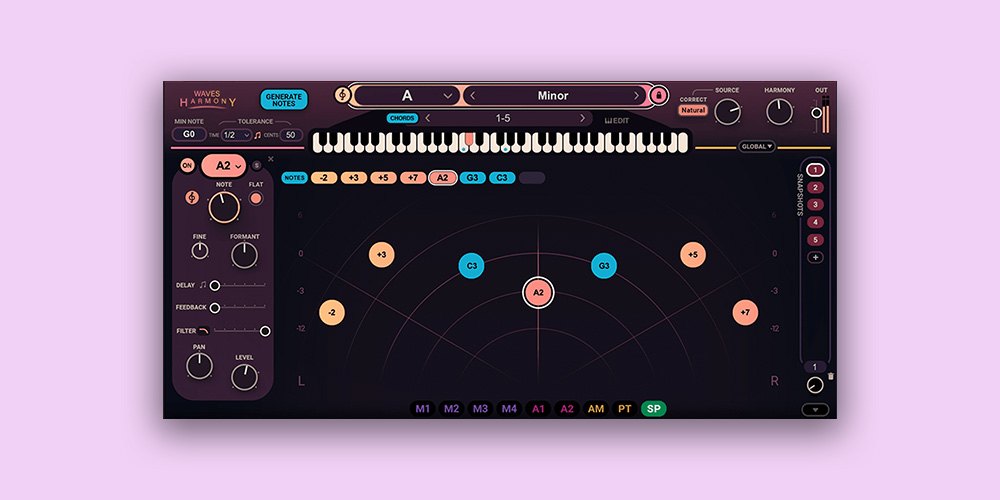 薄紫色の背景に、Waves Harmonyの画面が1つ置かれている