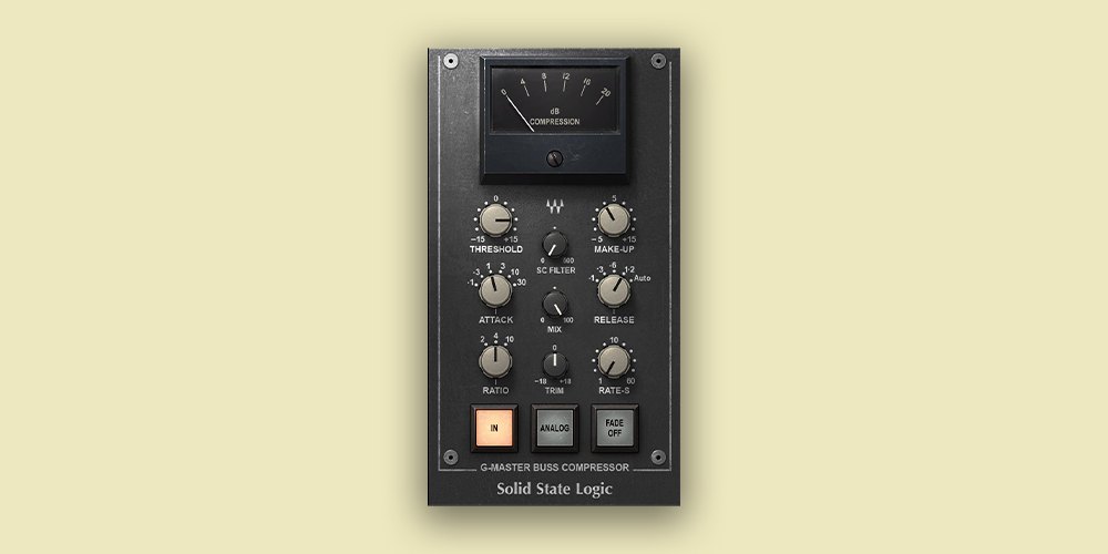 薄い黄色の背景に、G-Master Buss Compressorの画面が1つ置かれている